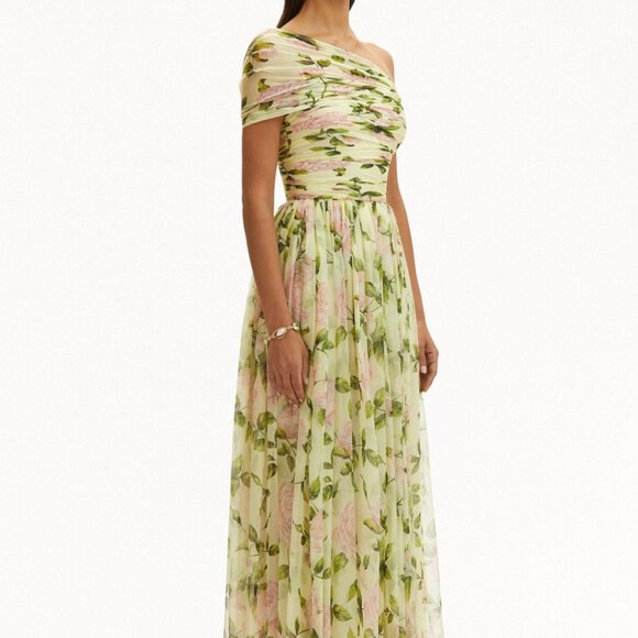 Floral Skew Collar Chiffon Maxi Dress - Picture 1 of 3